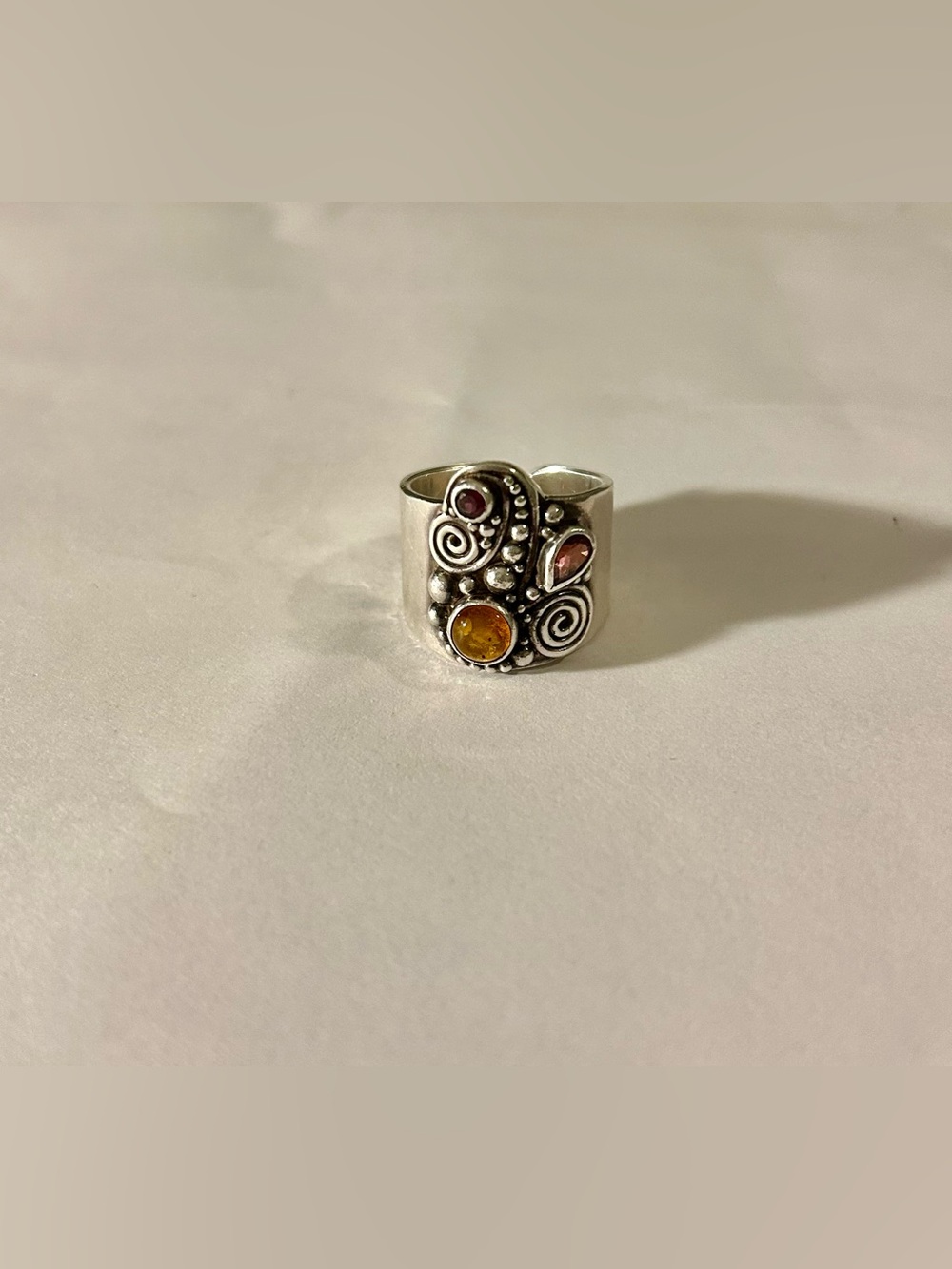 Vintage Sajen Sterling Silver Multi Stone scroll and spiral detail Ring 14 gm - Picture 3 of 9